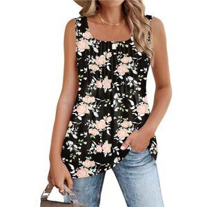 Women's Summer Tank Tops 2025 Pleated Square Neck Loose Fit Casual Flowy